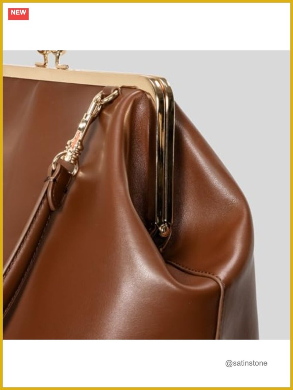Slouchy PU Leather Kiss Lock Crossbody Hobo Shoulder Bag - Picture 5 of 6
